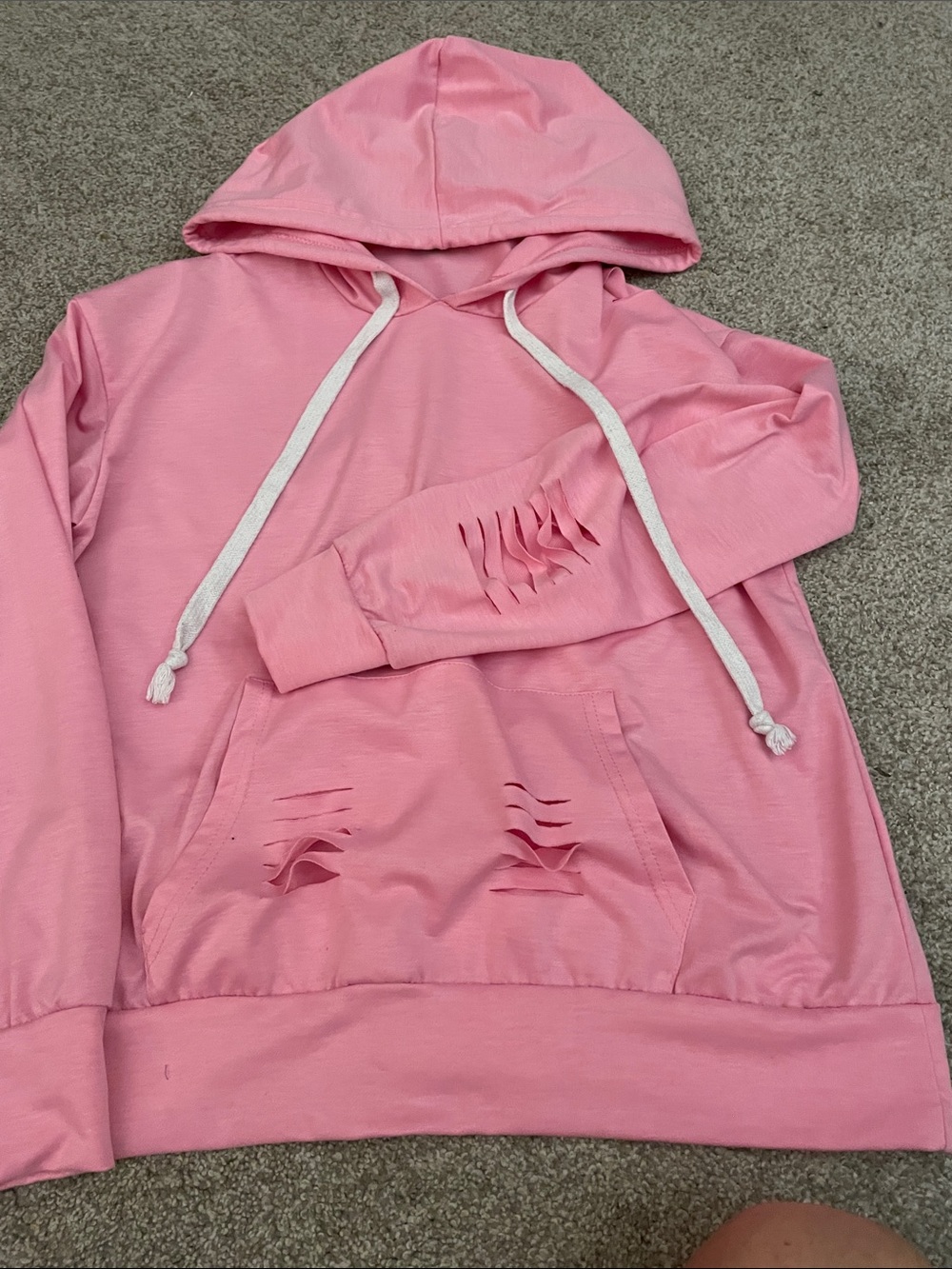 Pink Distressed Hoodie Sweatshirt - Women